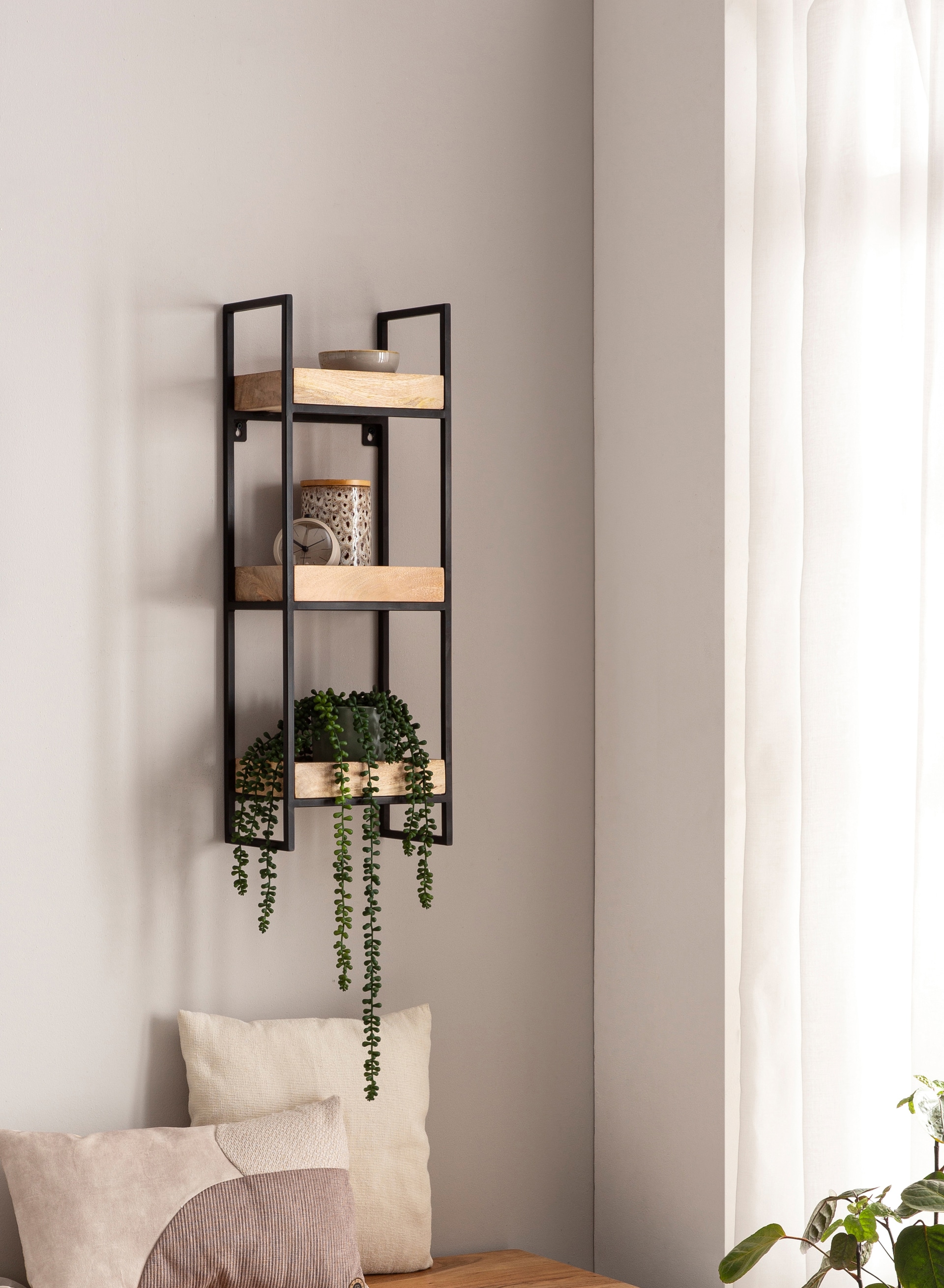 CASAVANTI Wandregal Mango Massivholz/Metall 27x77x18 cm braun/schwarz
