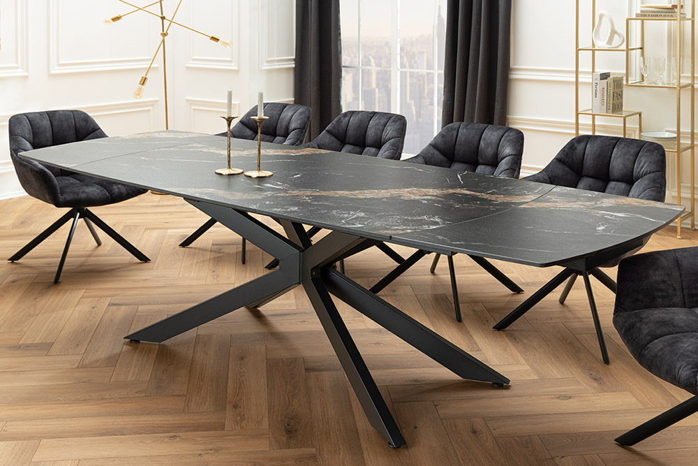Ausziehbarer Esstisch COSMOS 160-240cm Aurora Oro schwarz gold sand Keramik Metallgestell
