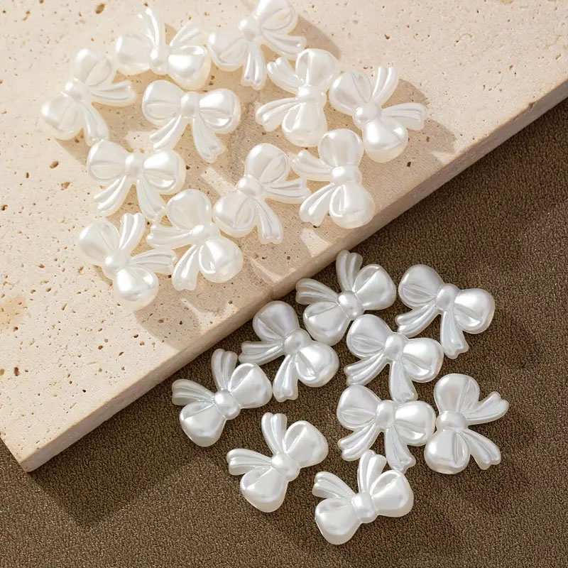 (10er Set) 15x20mm Schimmernde Schleifen Perlen DIY Bastel Schmuck Zwischenperle in Perlmutt Optik für Armband / Kette - Weiss