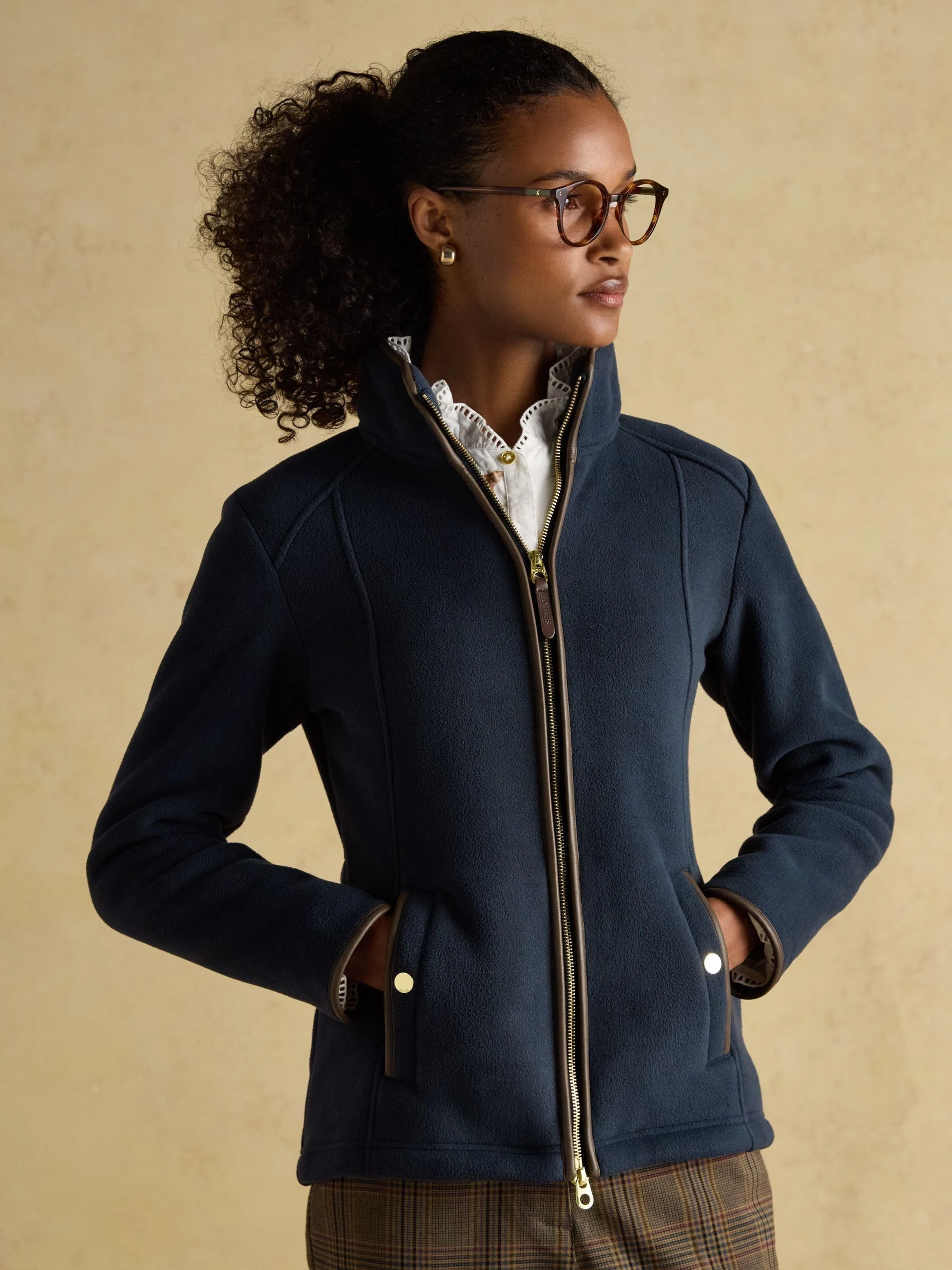 Marineblauw - Heritage fleece met doorlopende rits