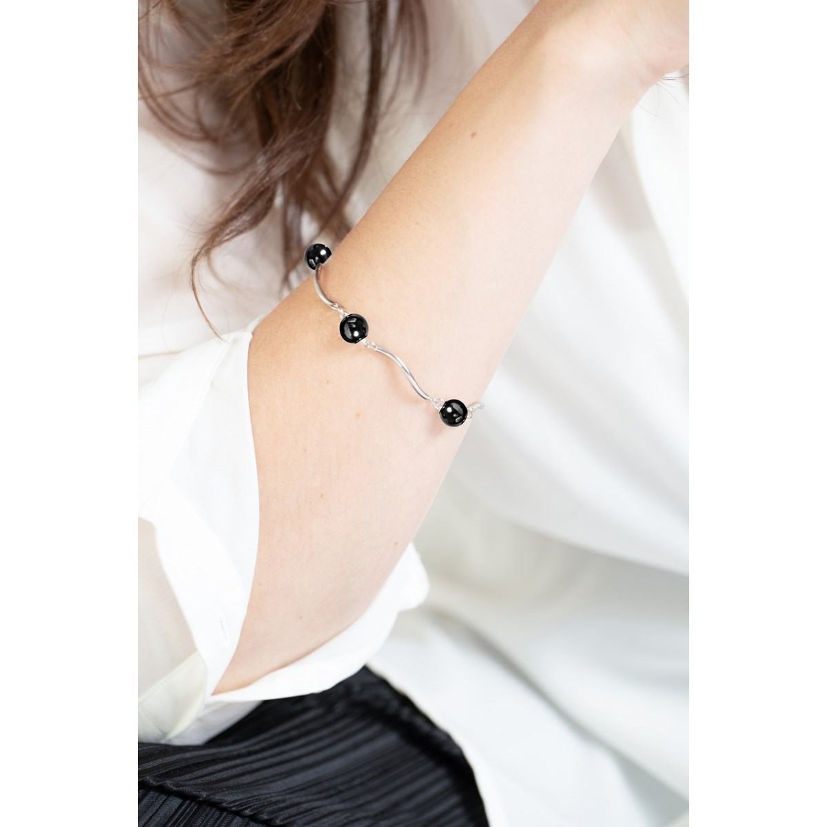 Bracelet souple multi-motifs en Acier 316L et céramique - blanc brillant