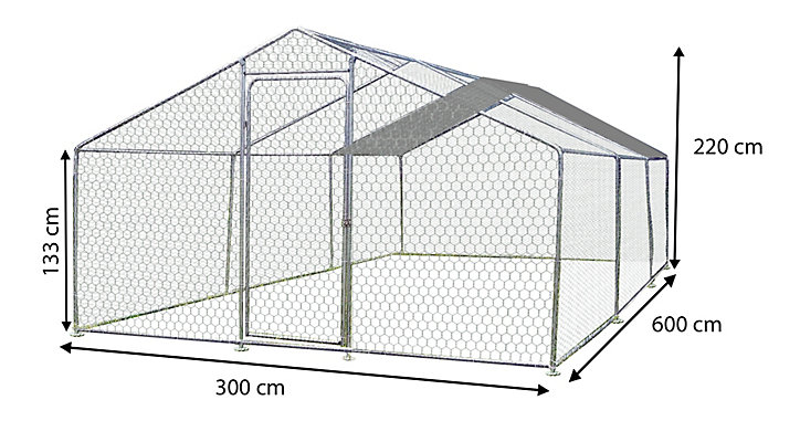 Enclos grillagé en acier pour poules 18 m² + bâche de toit polyester Habrita