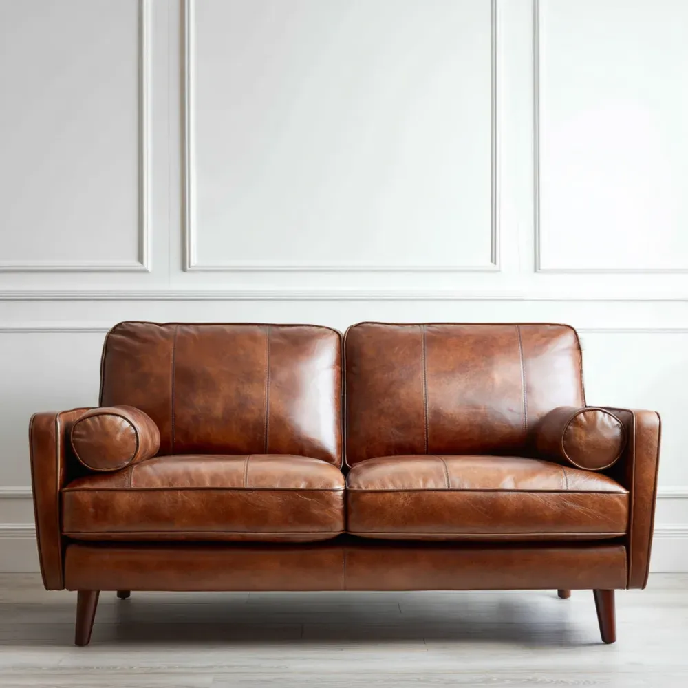 Zweisitzer-Sofa Leder 150x90x85 cm – Braun – Retro Stil