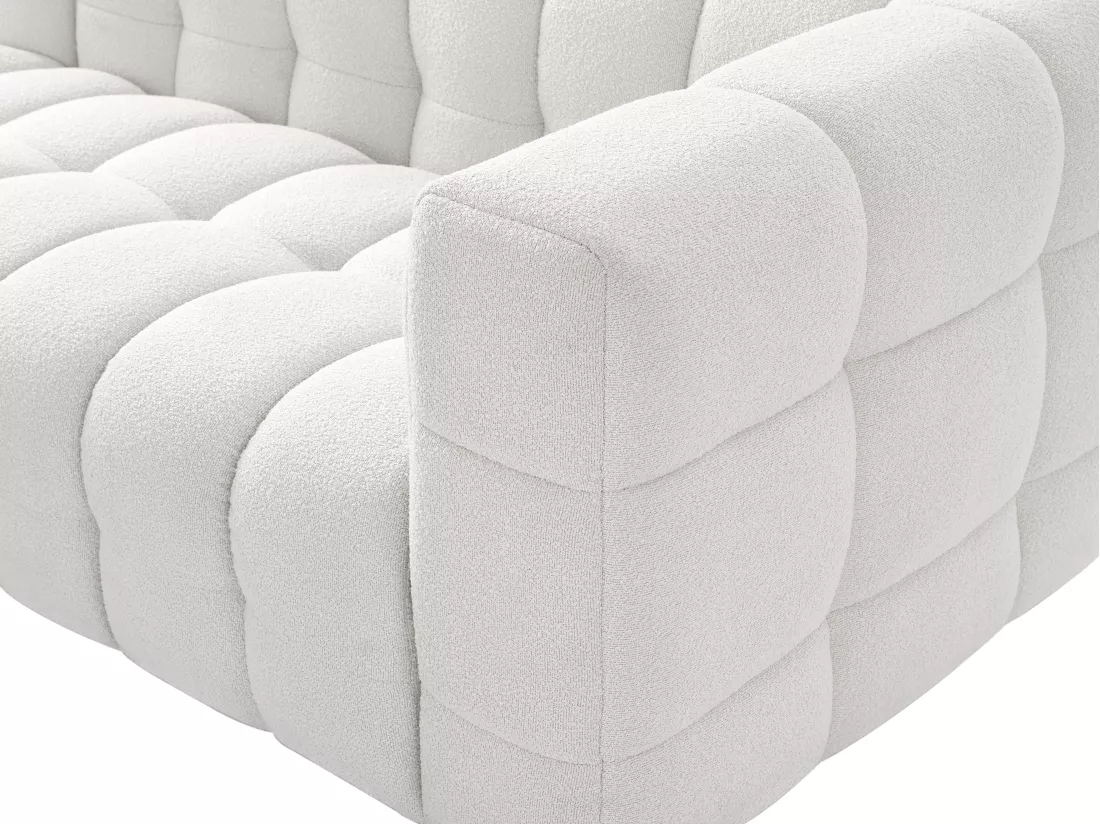 Canapé d'angle gauche en tissu bouclette blanc ivoire LERICI de Pascal Morabito