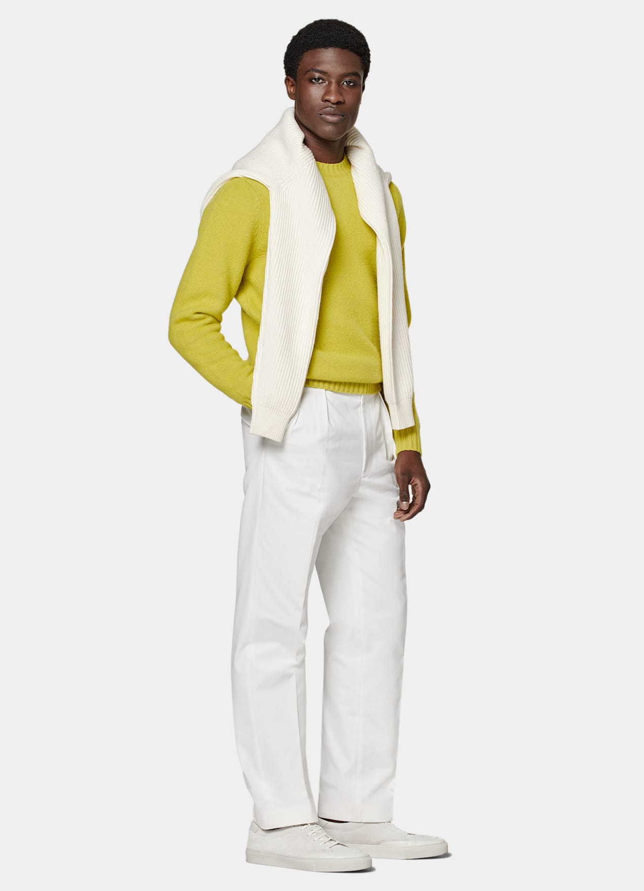 Pull col rond Merino jaune