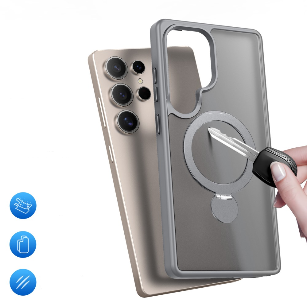 Samsung Galaxy S25 Ultra Hybrid Hardcase Hülle   TPU Bumper   Kickstand Aufsteller MagSafe-Modul - Grau