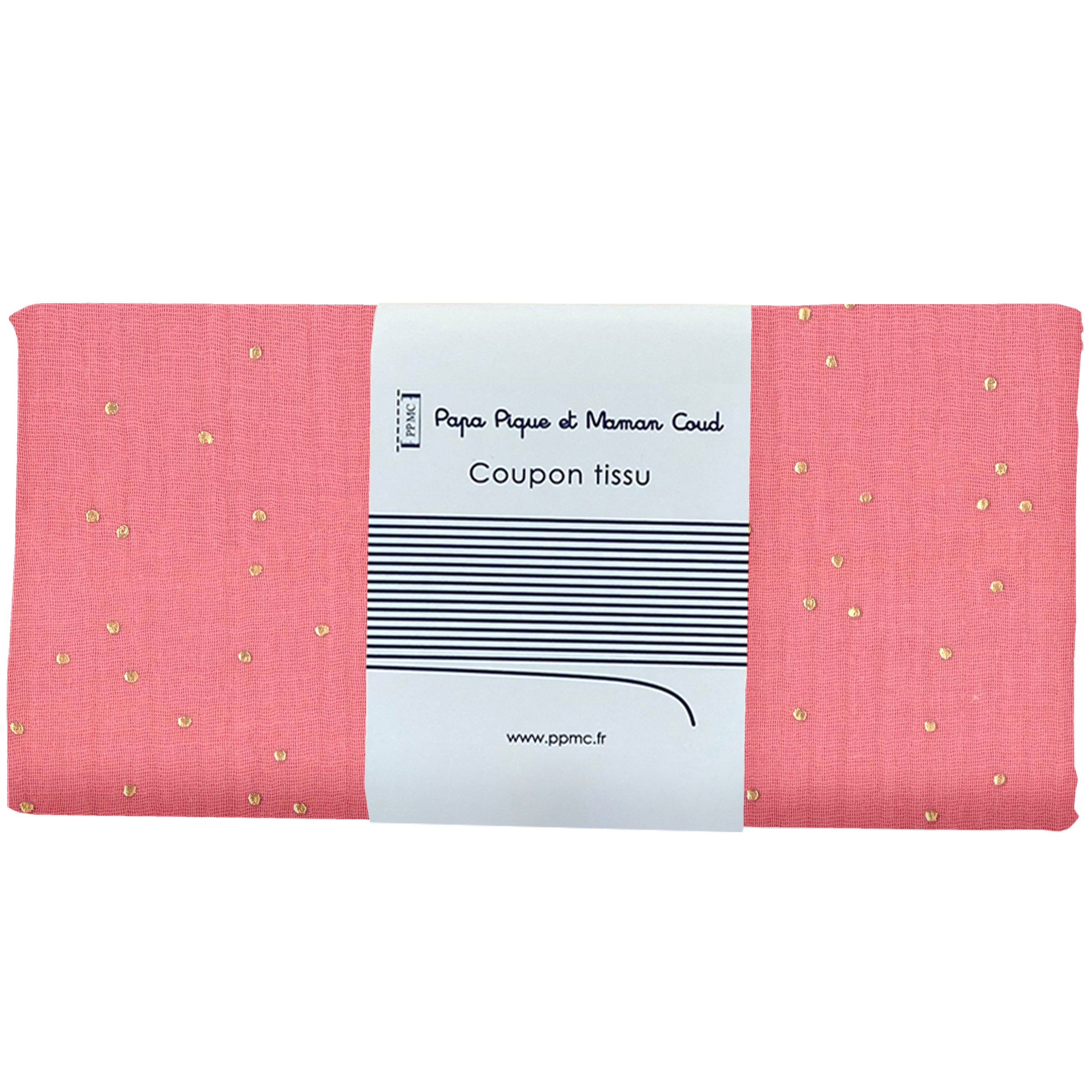 Coupon Tissu 50 Cm Gaze Pois Or Rose Sorbet