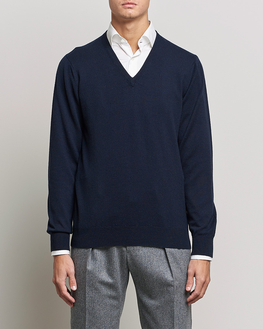 Piacenza Cashmere Cashmere V Neck Sweater Navy