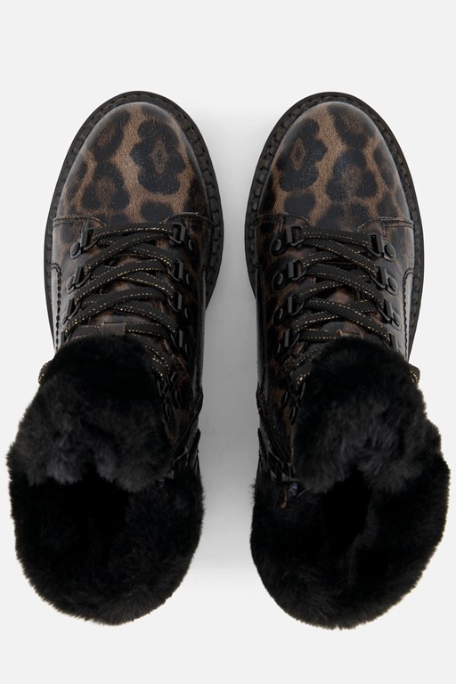 Tamaris Leopard Veterboots zwart Textiel