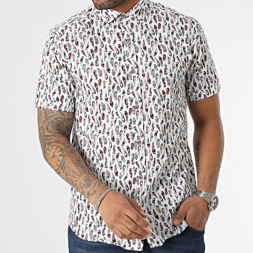 Chemise Manches Courtes Blanc Gris Bordeaux