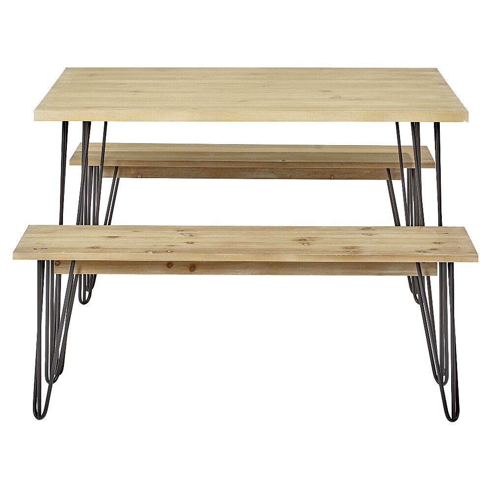 Ensemble repas 4 personnes table et banc x2 métal et bois