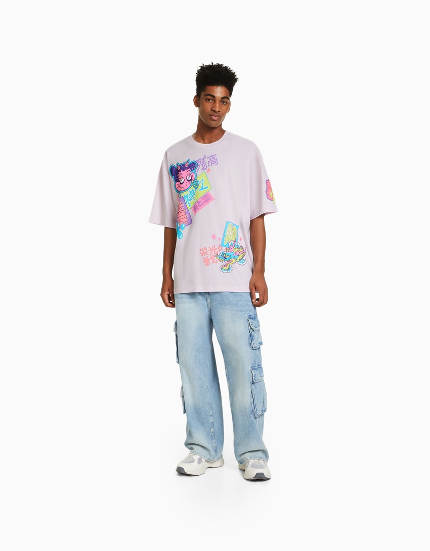 Camiseta de manga curta extra larga com estampa