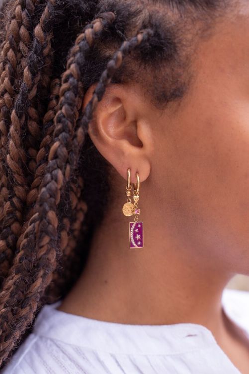 Sunrocks oorringen met roze en paarse charms