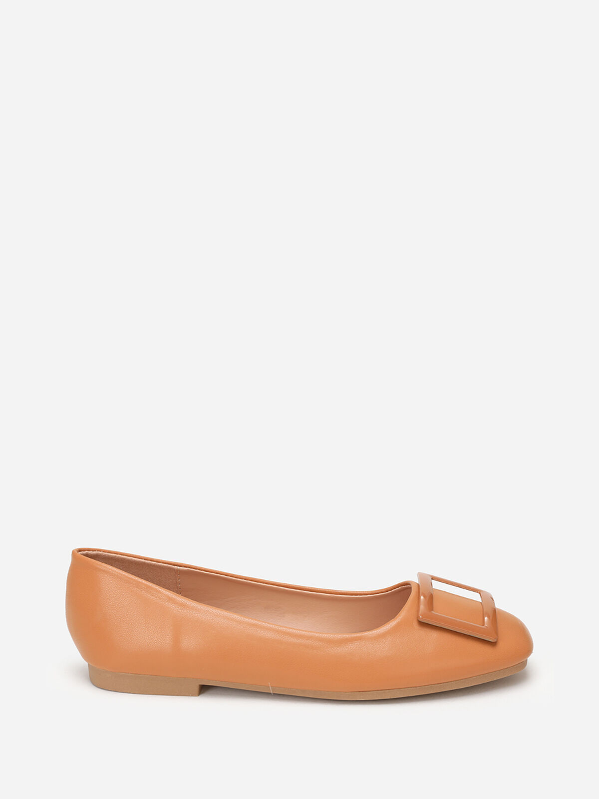 Ballerines à boucle et bout carrés- Camel