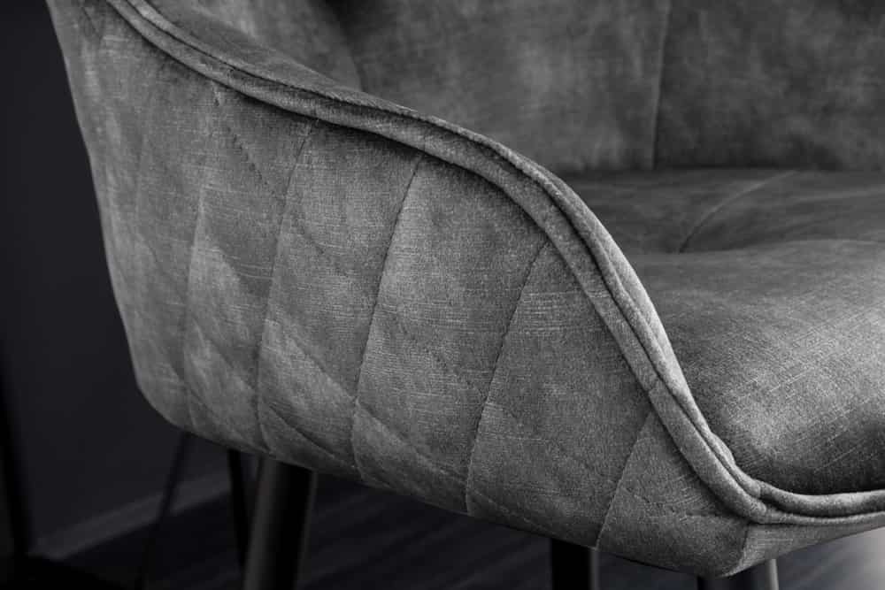 Design Barhocker EUPHORIA grau Samt schwarze Metallbeine Barstuhl mit Lehne