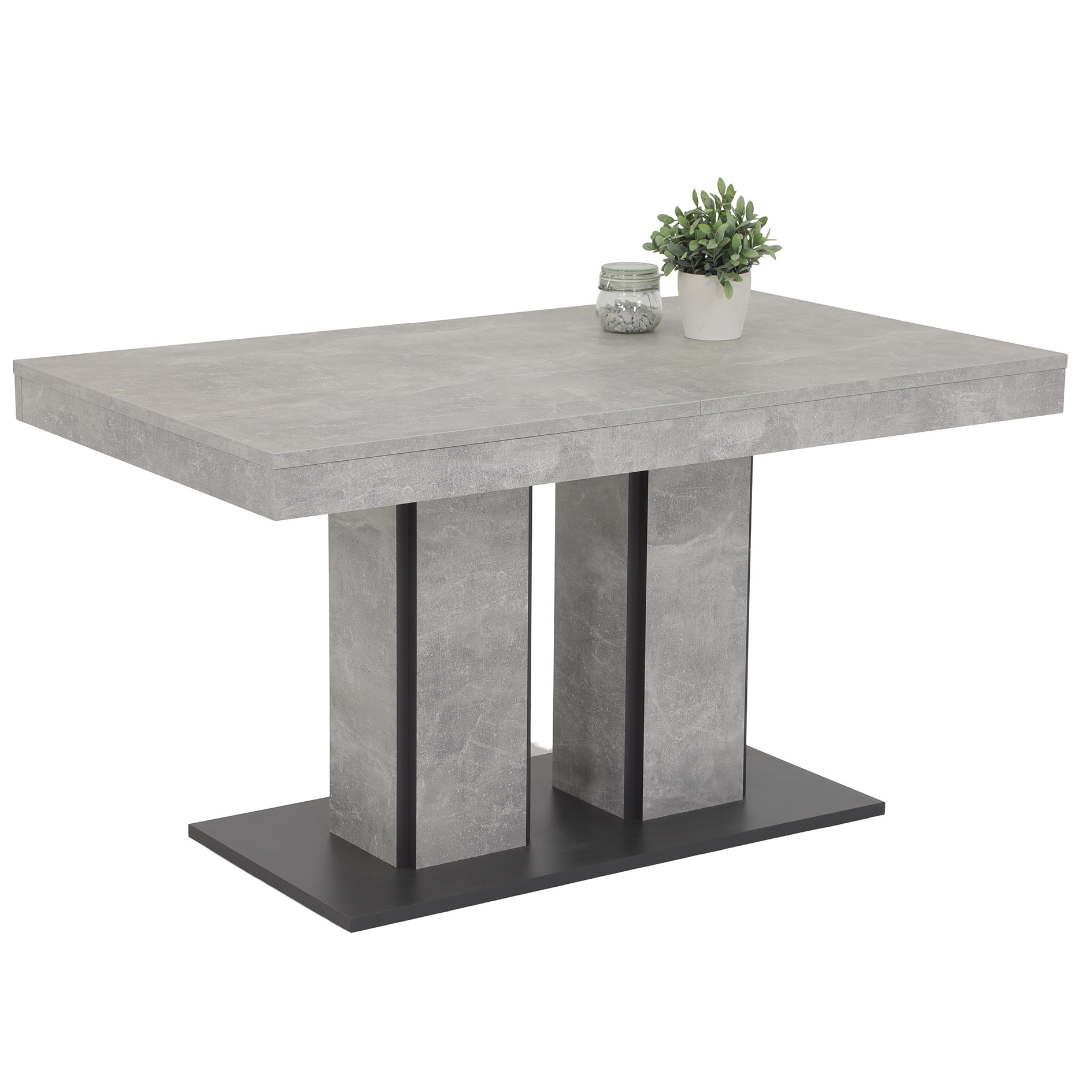 5-teilige Tischgruppe - Betonoptik - anthrazit-grau - Synchronauszug