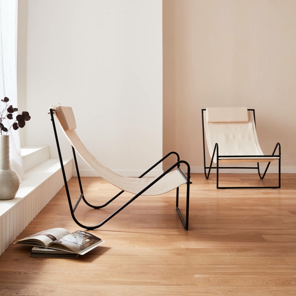 Lot de 2 fauteuil relax mencora structure en métal. Assise en toile avec repose-tête