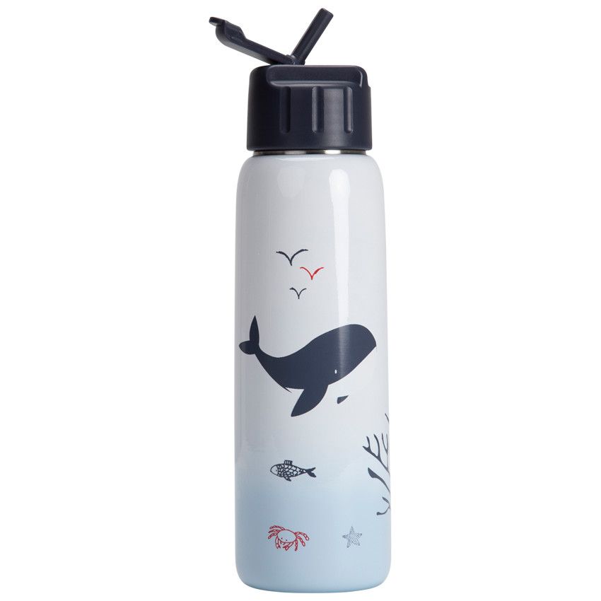 Gourde en métal avec paille 380 ml - Pretty sea - Ecru