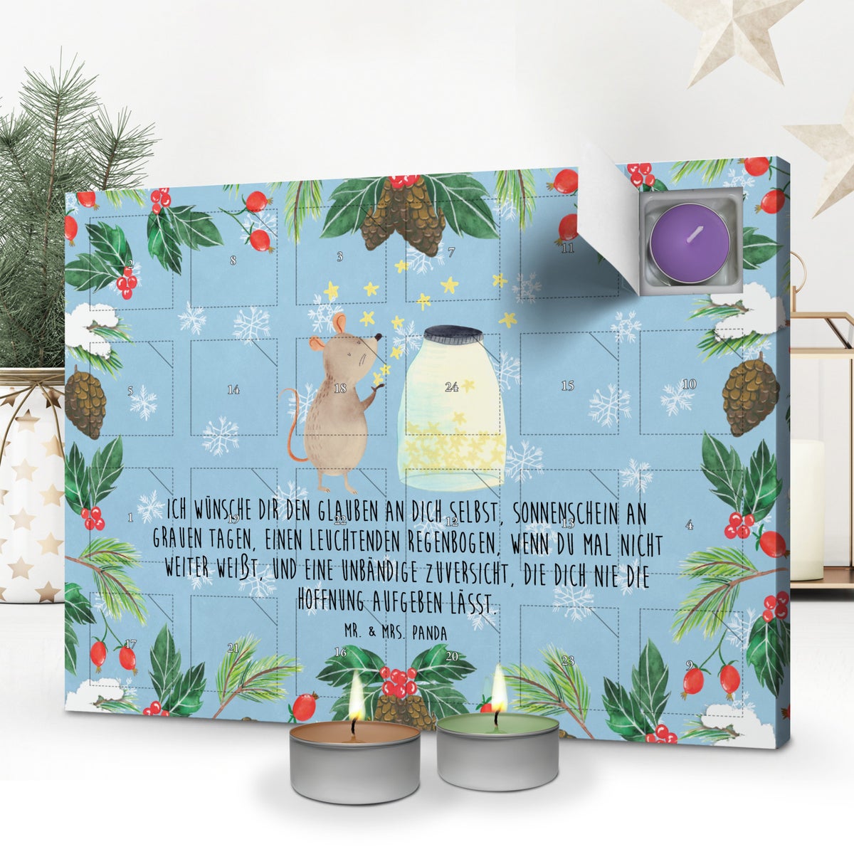 Mr. & Mrs. Panda Geurkaars Adventskalender Muis Sterren - Pastelblauw