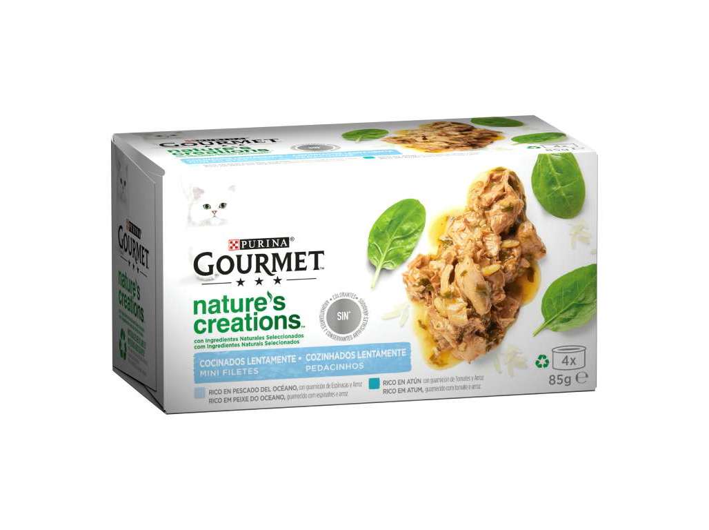 COMIDA HÚMIDA PARA GATO GOURMET NATURES CREATIONS COM PEIXE E ATUM 4X85G