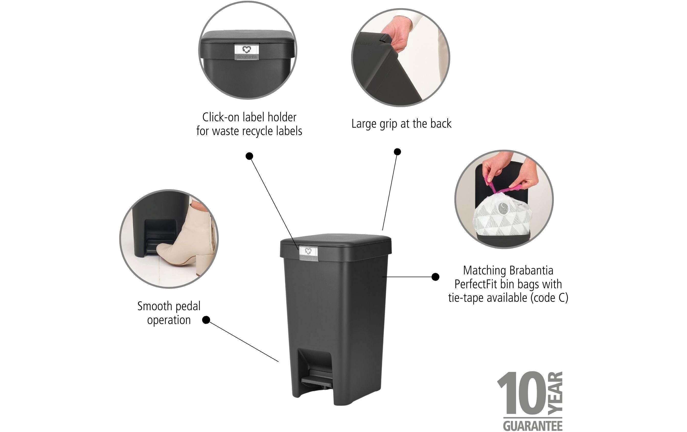 Recyclingbehälter StepUp 10 l, DunkelgrauTreteimer für Recycling Materialien