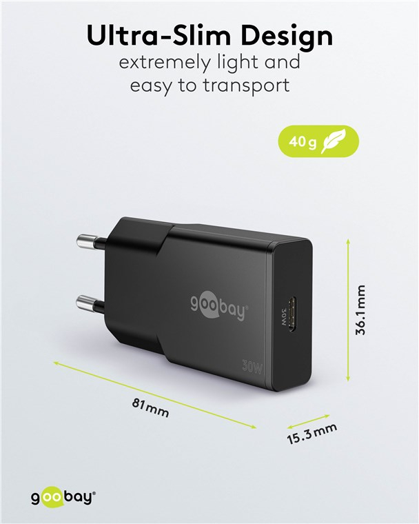 (20W) Slim USB C GaN Ladegerät Netzteil Power Delivery (75727) - Schwarz
