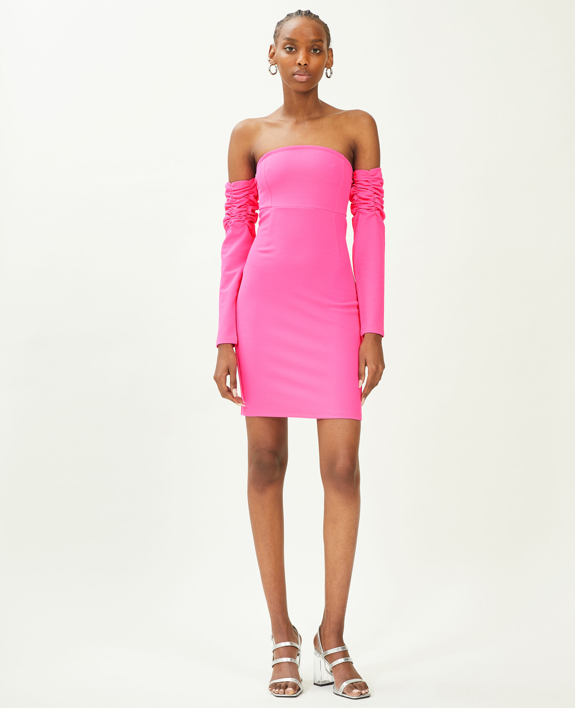 Robe courte en maille encolure Bardot - Rose