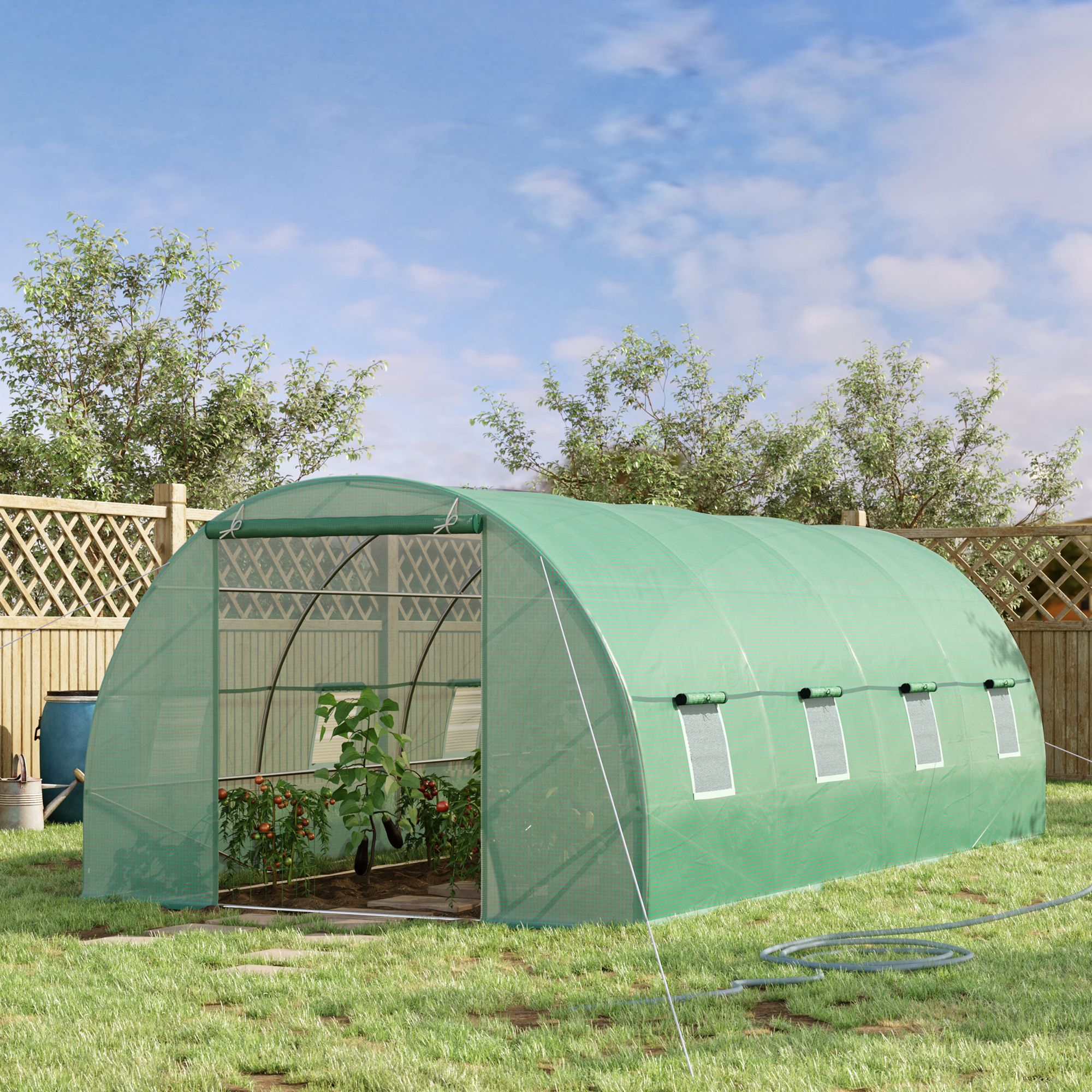 Estufa túnel verde Outsunny com porta de enrolar para cultivos