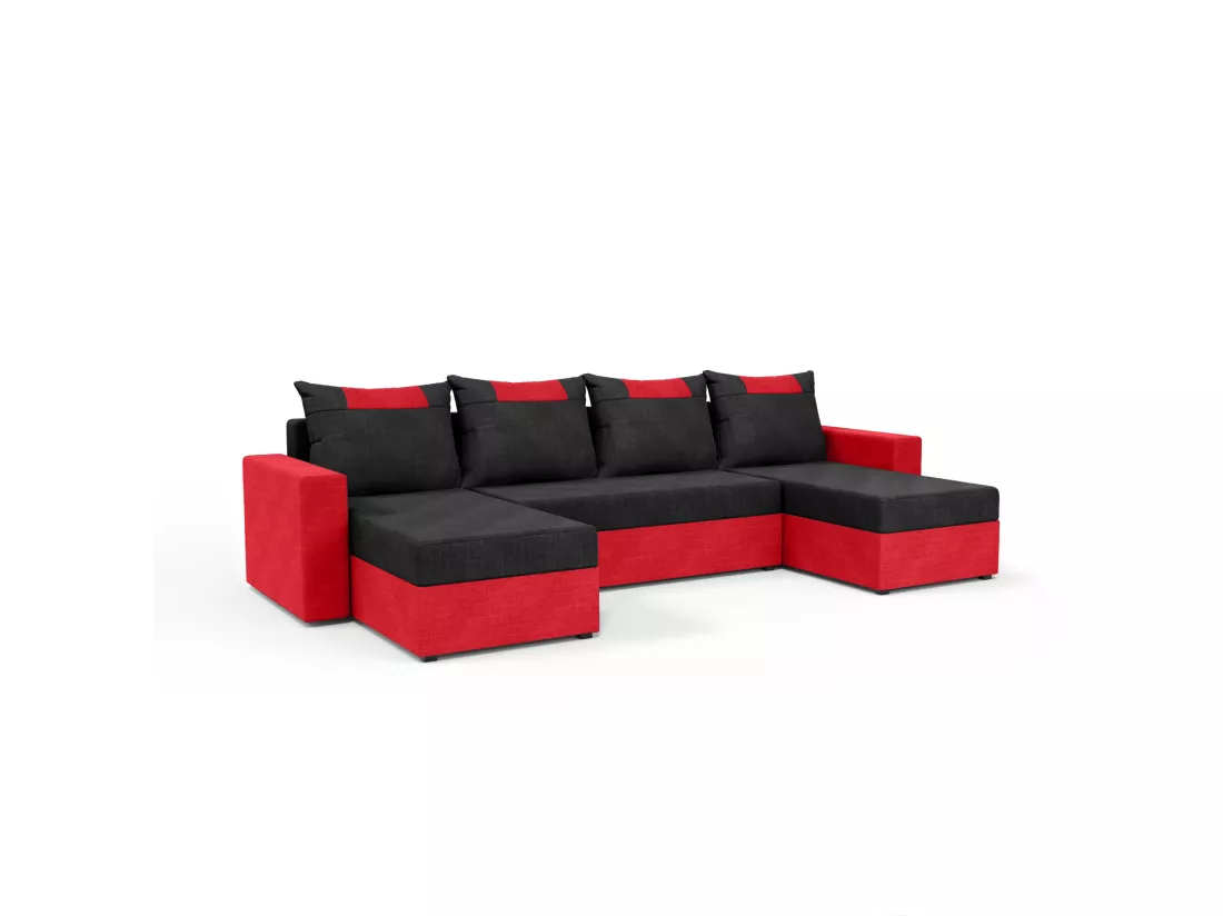 CANAPÉ PANORAMIQUE avec fonction de couchage Susanne jusqu’à 8 places, Noir+Rouge