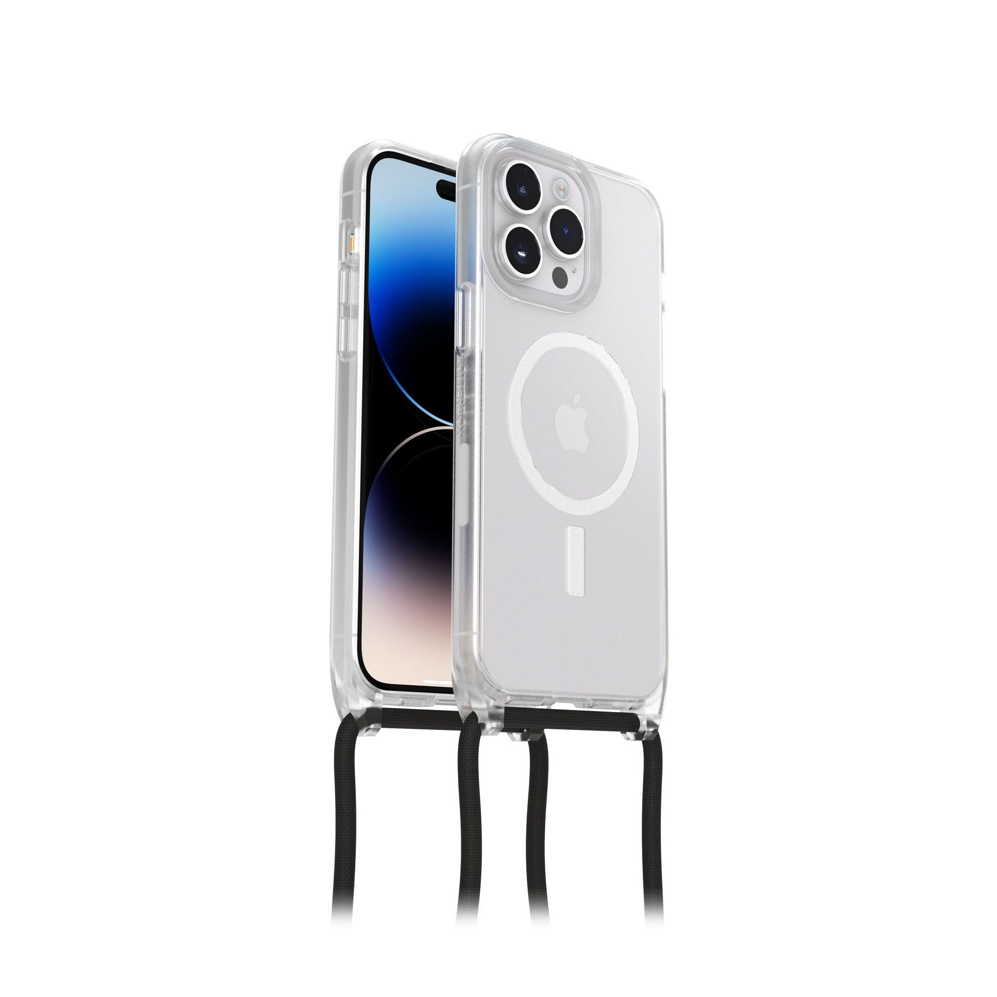 iPhone 14 Pro Max MagSafe Hybrid Necklace Hülle React Case aus recyceltem Kunststoff mit abnehmbarer Handykette (77-92298) - Transparent