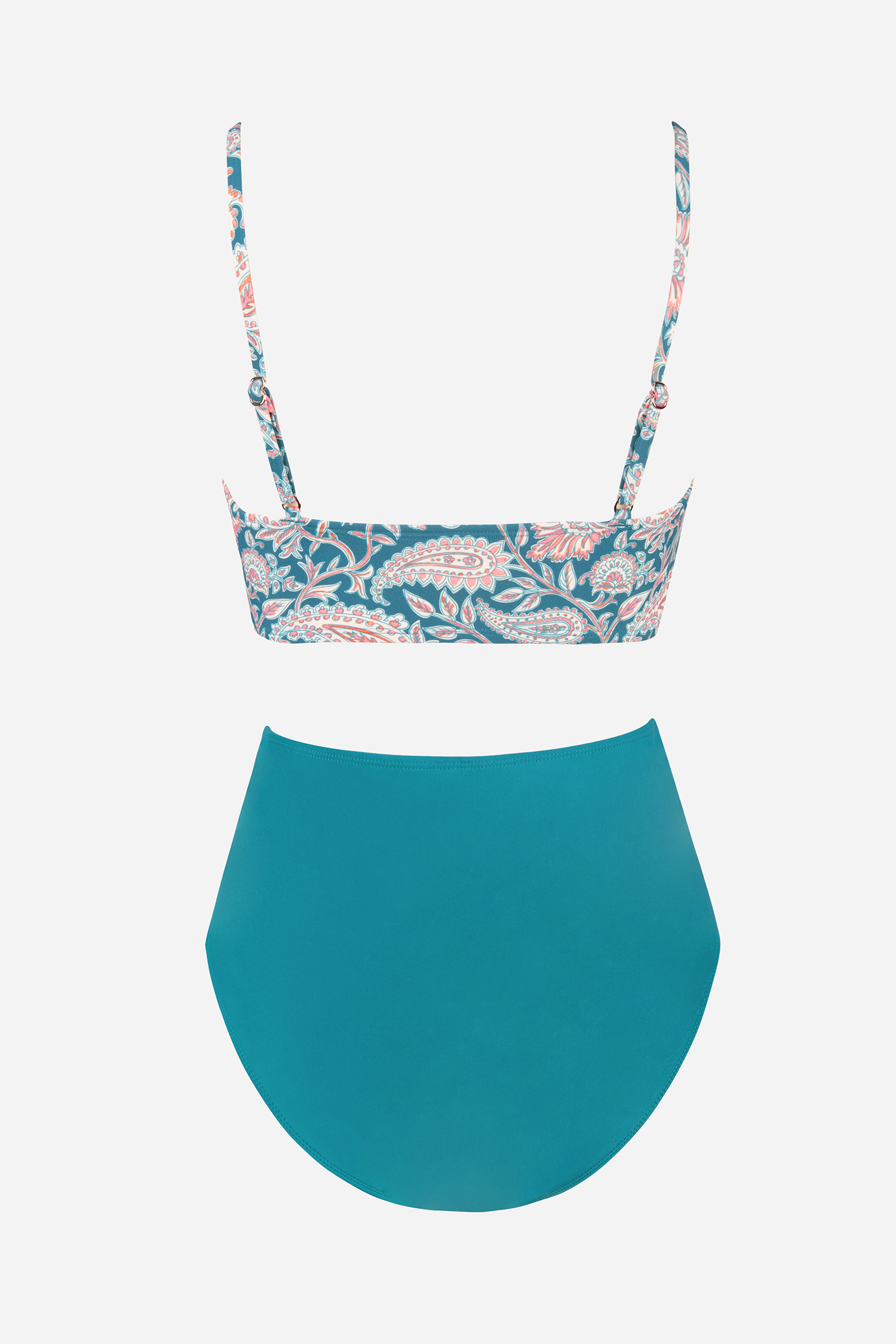 Bikini taille haute à col en V paisley