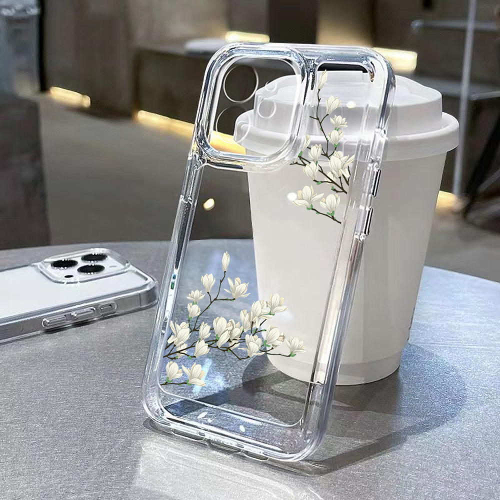 iPhone 15 Pro Max Gummi Case Schutzhülle mit Kameraschutz - Weisse Blüten