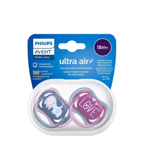 Philips Avent Ultra Air Chupeta Elefantes e Love 18m  Duo