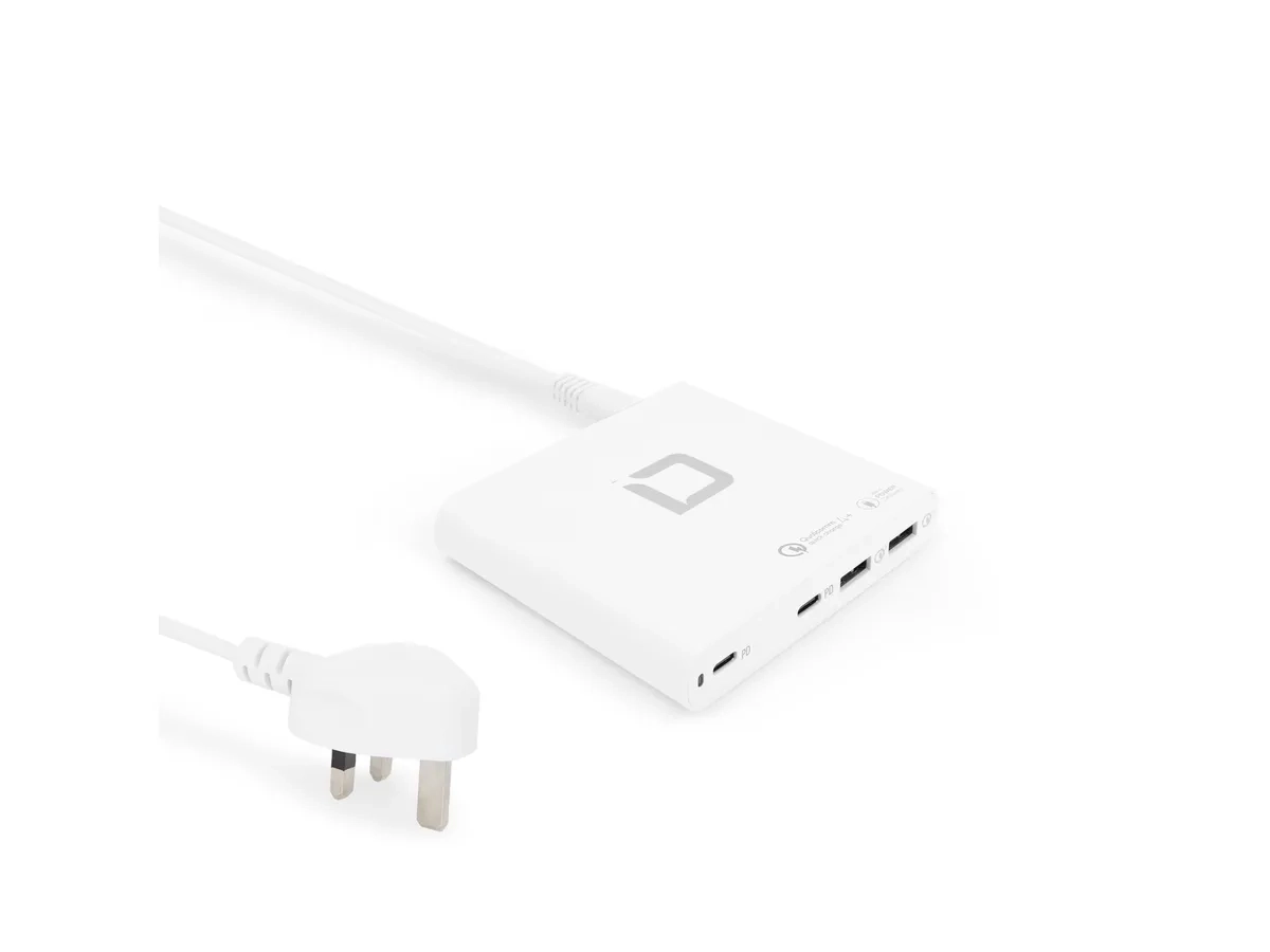 (120W) 2x USB C  / 2x USB A Multiport Tischladegerät für Laptop / Tablet / Smartphone (D31893) - Weiss