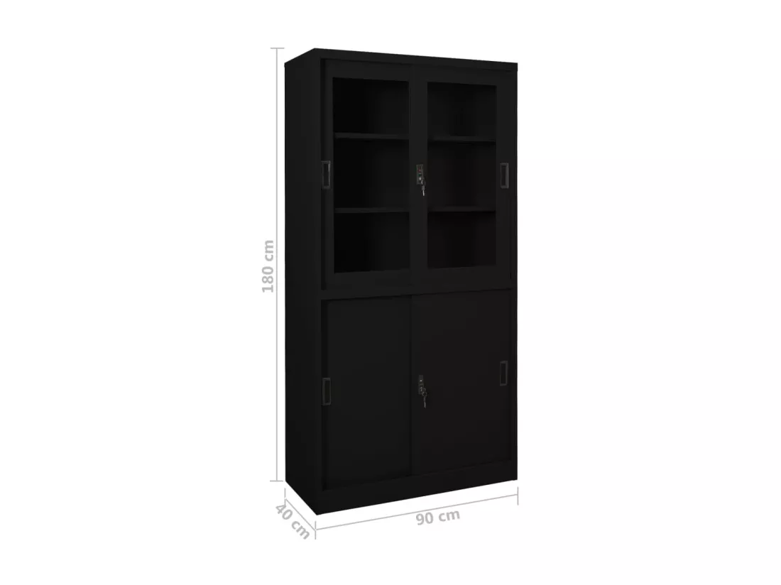 Armoire de bureau avec porte coulissante Noir 90x40x180 Acier 2