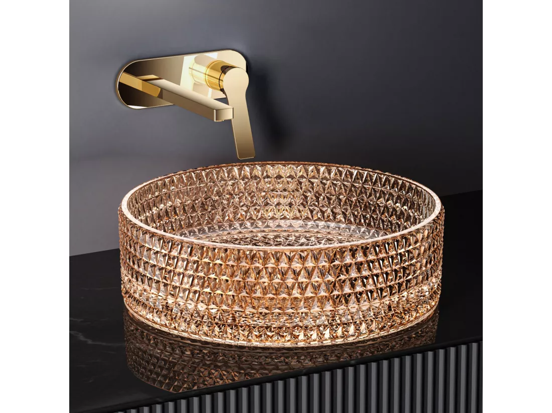 EMKE Vasque à Poser Ronde, 360 x 360 x 112 mm, Lavabo en Verre Or rose, Design Montage sur Comptoir
