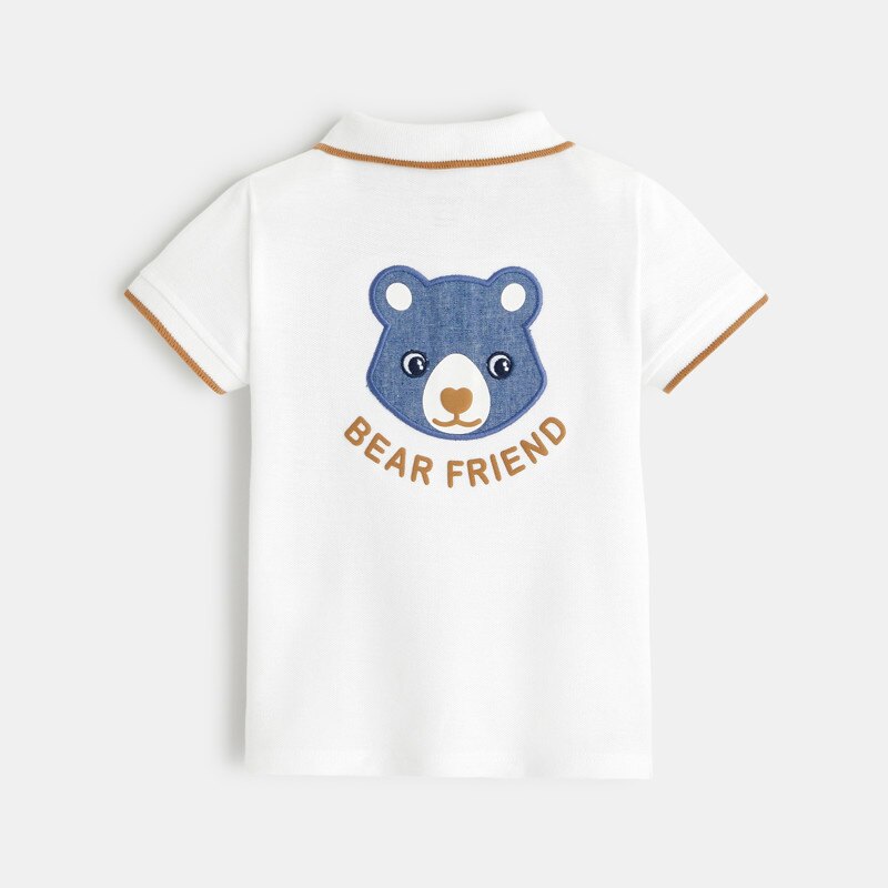 Polo maille piquée patch ours blanc bébé garçon Blanc