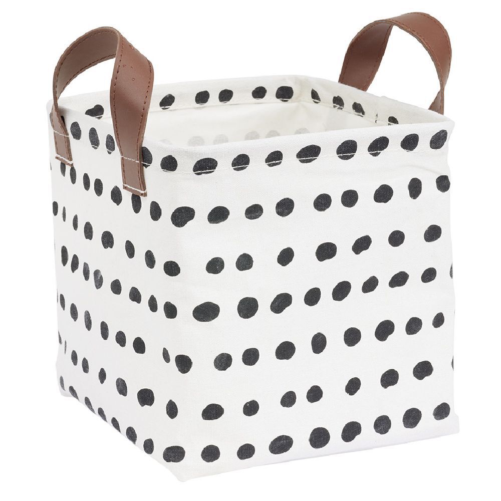 Panière tissu carrée avec anse motif pois noir et blanc 20x20x20cm