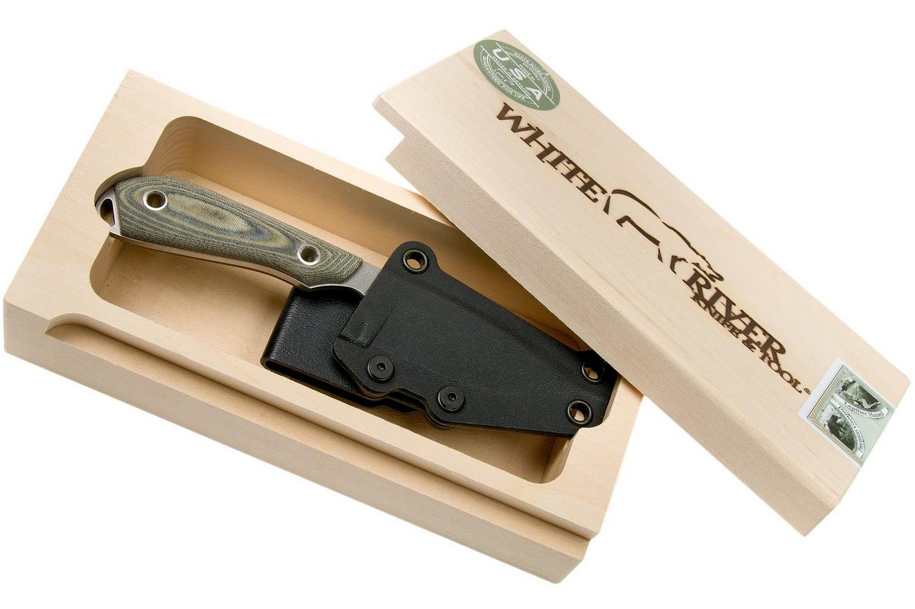 White River Knives M1 Caper Black & OD Linen Micarta vaststaand mes, Kydex schede