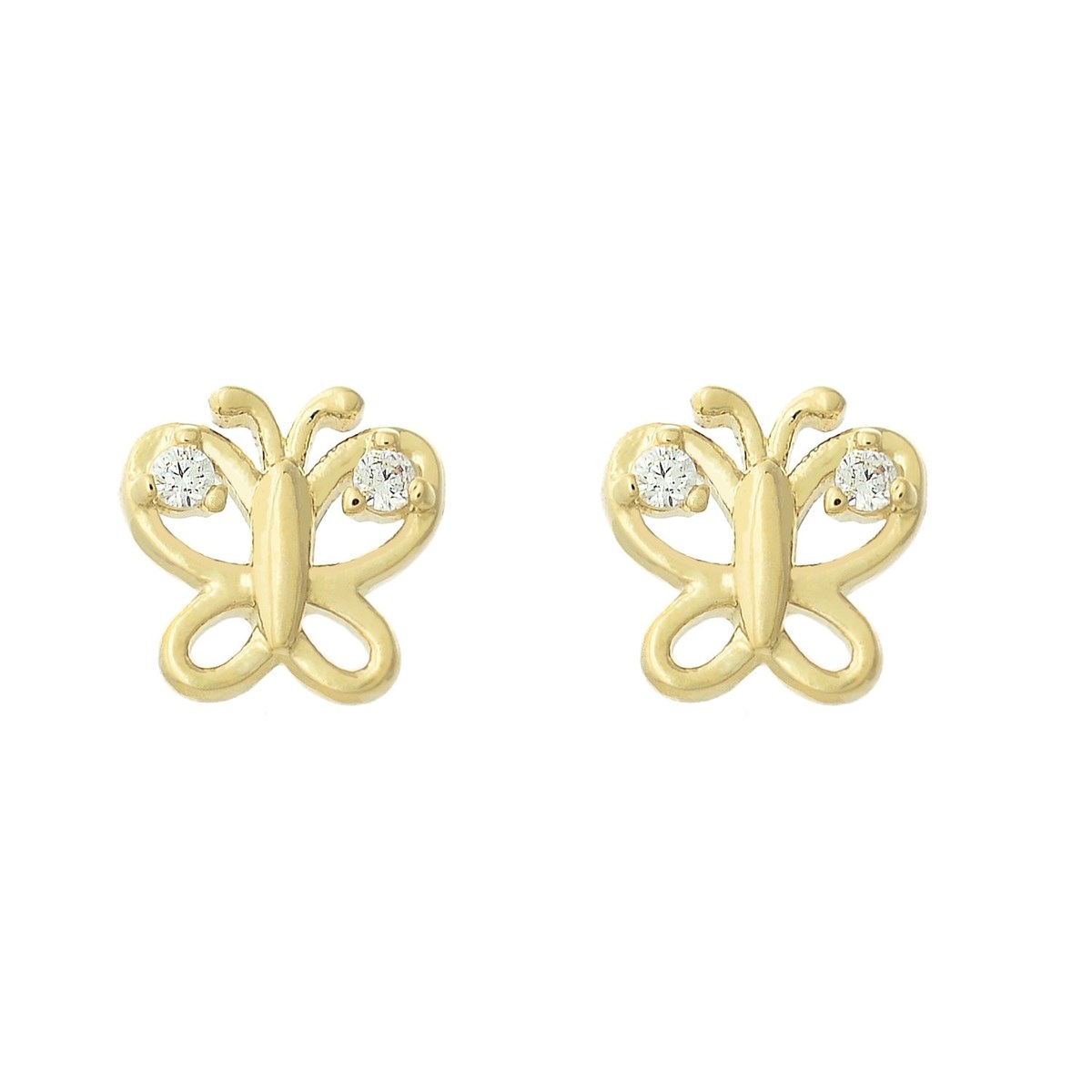 Boucles d'oreilles papillon oxydes de zirconium sur les ailes Plaqué or 750 3 microns