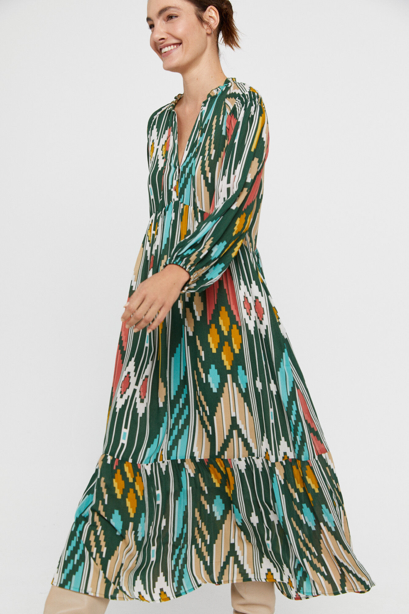 Vestido longo estampado - Estampa verde