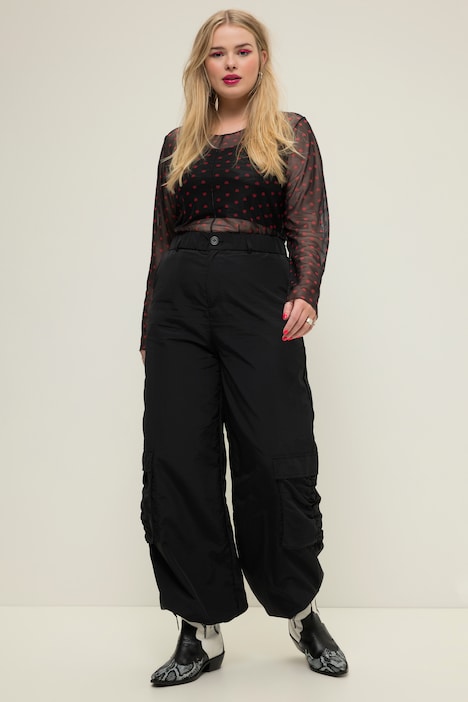 Cargohose, weites Bein, Cargotaschen, Saum-Bindeband