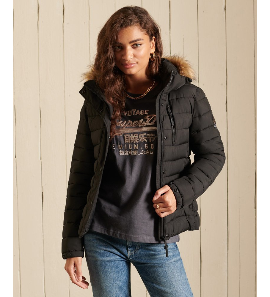 Jaqueta Superdry Classic Fuji de pele sintética preta