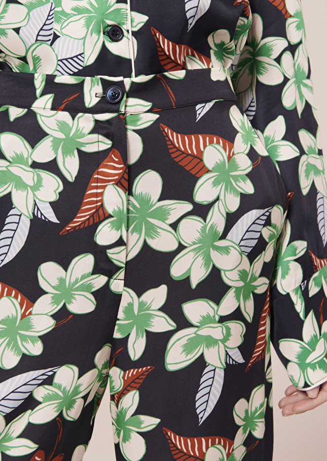 Pantalon Porticciobleu nuit à motif fleurs