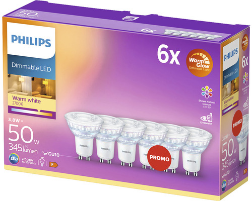 Dimbare LED-lamp GU10/3,8W (50W equivalent) 345 lm 2200-2700 K warm wit 6 stuks