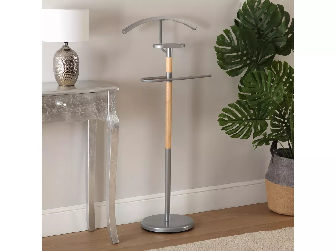 Valet de Chambre Holstebro, 112 x 28,8 x 46,5 cm, Métal et Bois, Gris