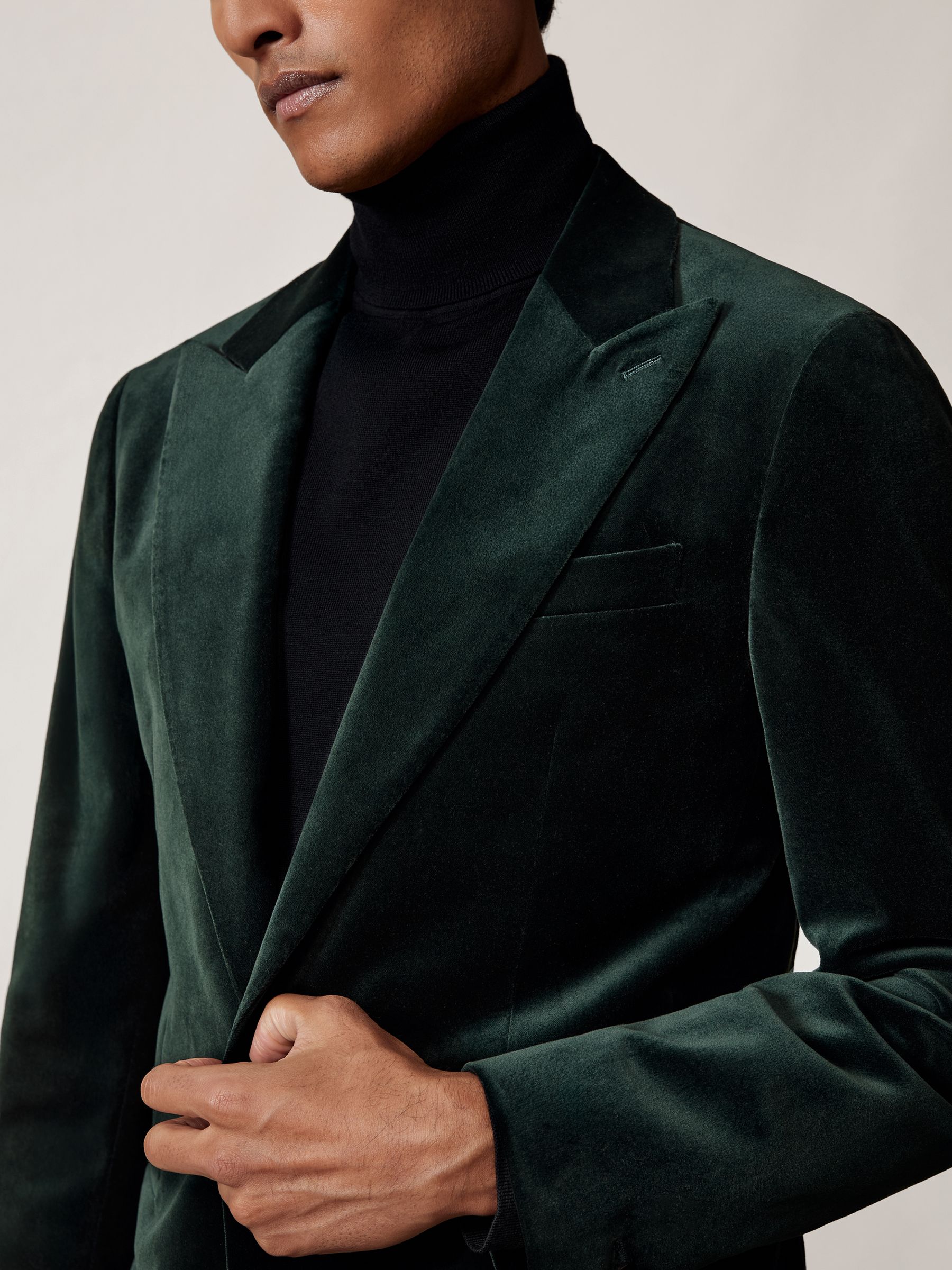 Smaragdgroen - Reiss Apsara Tailored Single-Breasted Velvet Blazer Slim-Fit