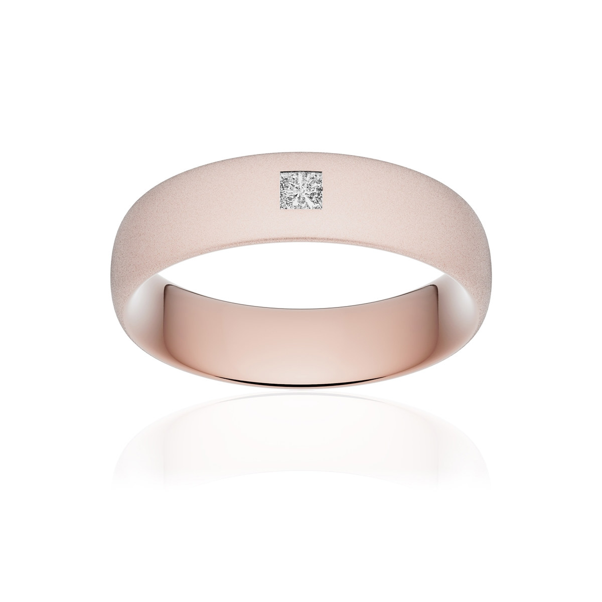 Alliance or 750 rose sablé ruban confort 6mm diamant princesse
