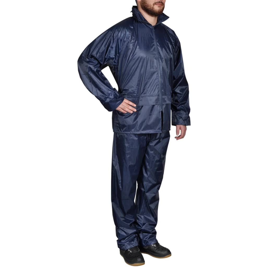 Marineblauwe regenjas met capuchon voor heren, 2-delig, maat M