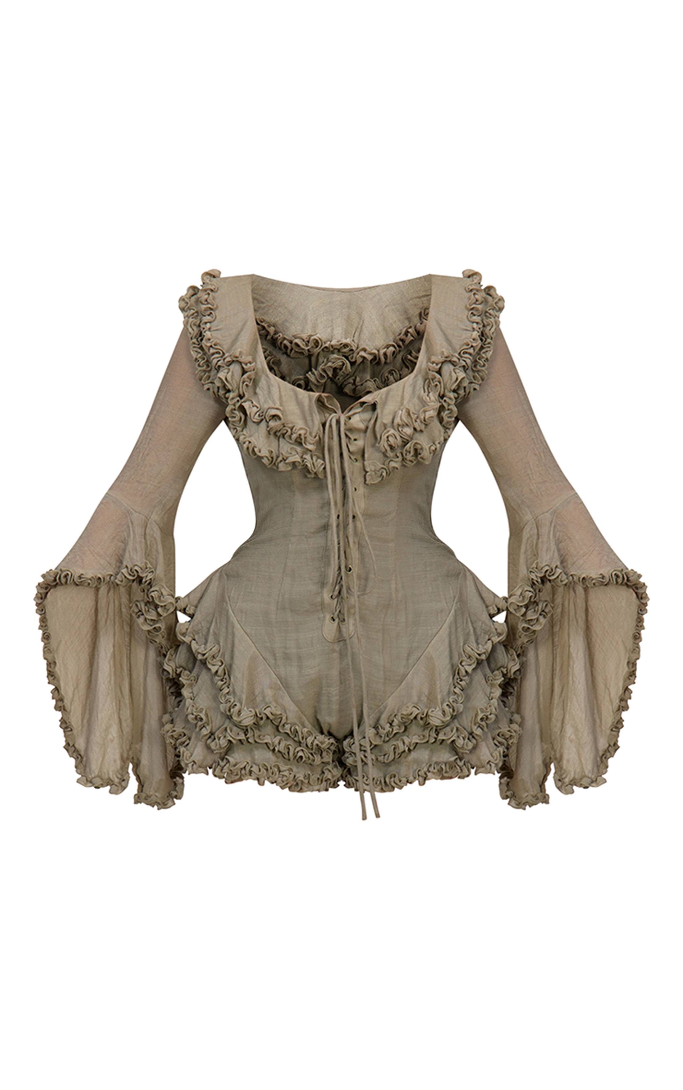 Vert Sauge Combi-short PLT Label En Mousseline Vert Sauge Foncé Avec Volants Et Détail Laçage